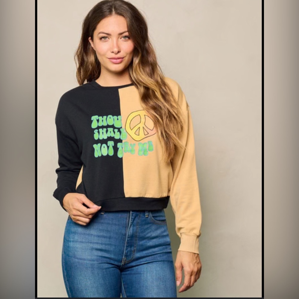 NWT WOMEN'S Society 212 LONG SLEEVES GRAPHIC Crop Top “Thou Shall Not Try Me” XL